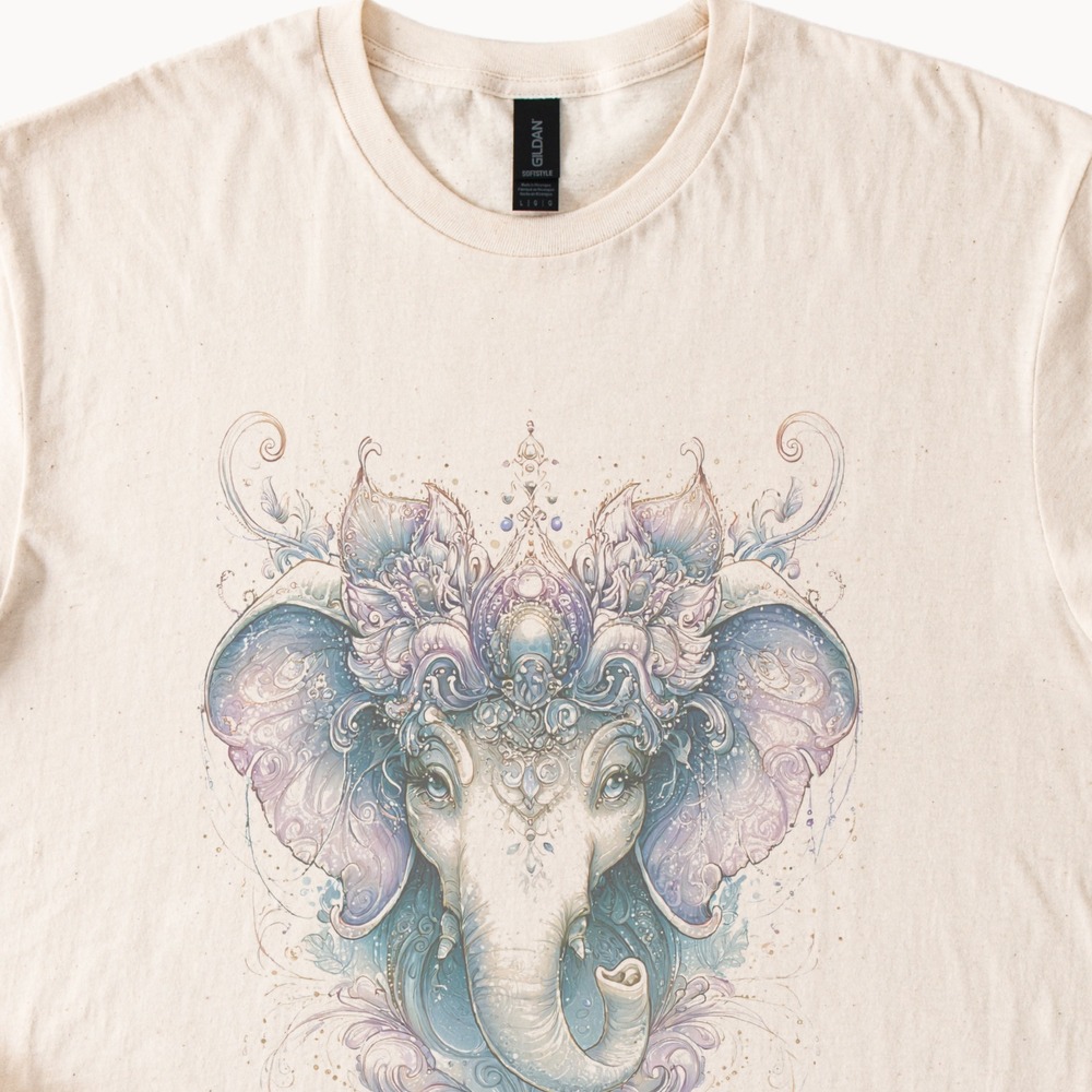 Ornate Elephant Graphic Tee with Wings Baroque Fantasy Art